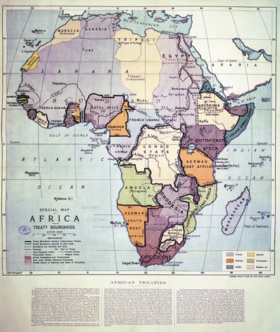 Map of Africa showing Treaty Boundaries, 1891 by English School